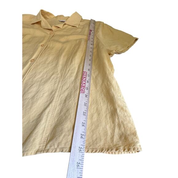 Christopher & Banks XL Button Blouse Shirt Short Sleeve Rayon Linen Yellow READ - Picture 7 of 9